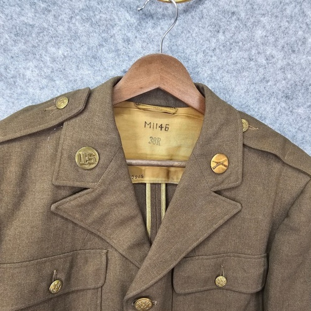 Vintage 40s WWII Uniform Coat Men 36R XS Green Wool US Army ETO Sergeant General - Picture 11 of 16